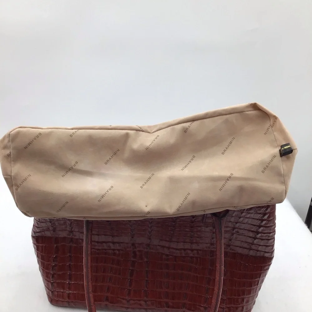 Brahmin Brown Crocodile-Embossed  Any Time Tote Bag with Tassle
